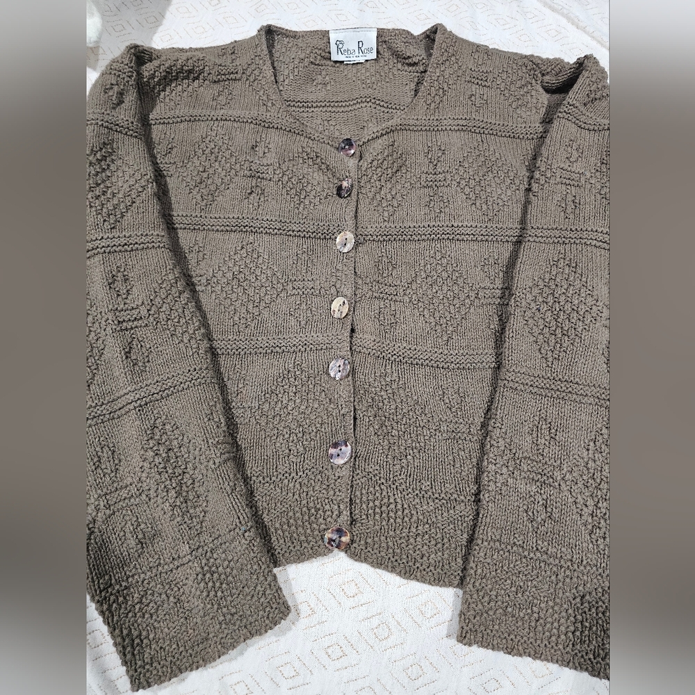 Reba Rose Cardigan Sweater Women's Size M Cropped Brown USA Made